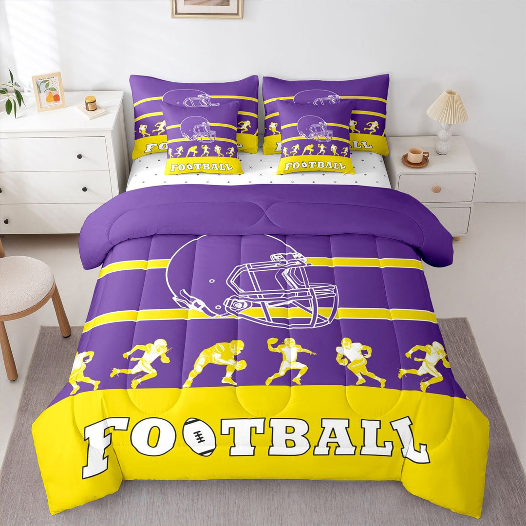 Football Bedding 7PCS Twin Size Comforter Sets Football Bedding Sets Sports Comforter Set,1Comforter, 1Flat Sheet, 1Fitted Sheet,2Pillowcases,2 Throw Pillow Covers(Minnesota)