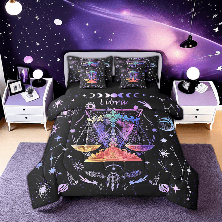 Erosebridal Boho Libra Bed in a Bag Twin Size, Hippie Horoscope Bed Set, Constellations Astrology Home Decor, Reversible 7 Pieces