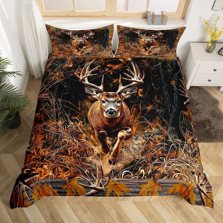 Deer Hunting Camo Duvet Cover,Hunter Bedding Set Rustic Trees Leaves Country Bedding Sets For Room Decor,Deer Duvet Cover Teens Twin Bed Set With 1 Pillowcase£¨No Comforter£©