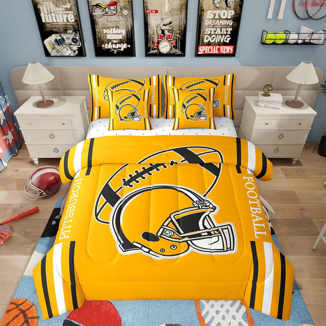 Erosebridal American Football Comforter Set Twin Size 7 Pieces Rugby Games Yellow Bedding Set Sports Theme Bed in a Bag with Comforter