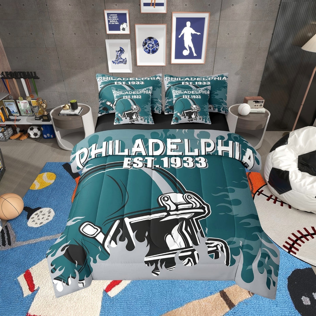 Erosebridal 3D Rugby Print Bed in a Bag Twin size, American Football City Bed Set, Sports Theme Decor, Reversible