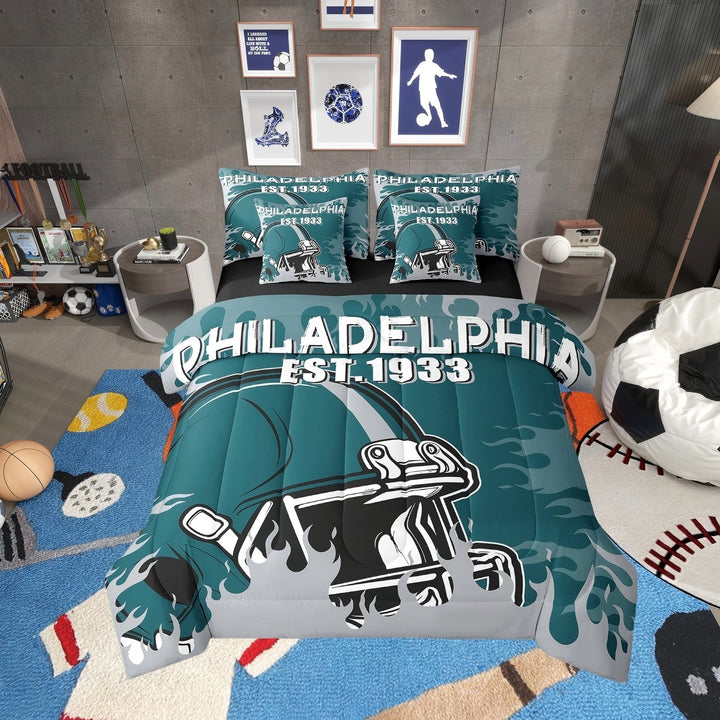 Erosebridal 3D Rugby Print Bed in a Bag Twin size, American Football City Bed Set, Sports Theme Decor, Reversible