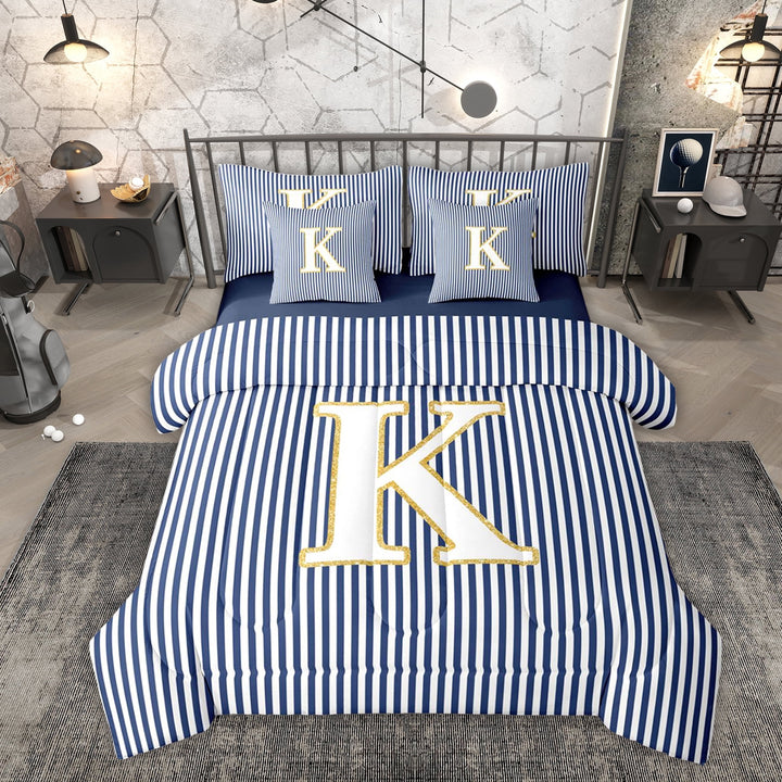 Erosebridal Initial K Letter Kid Twin Bedding Sets 7-Piece, Abstract Stripe Bedding Comforter Set