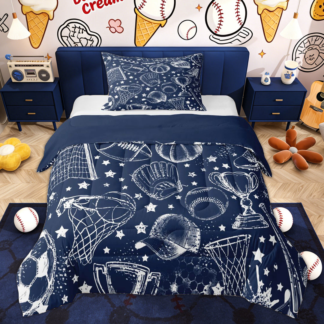 Erosebridal Football Sports Twin Comforter Sets, Navy Star Bedding Set for Boys and Girls, 2pcs