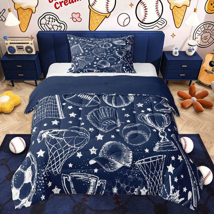 Erosebridal Football Sports Twin Comforter Sets, Navy Star Bedding Set for Boys and Girls, 2pcs