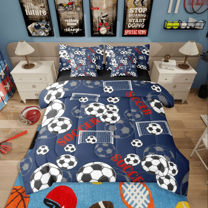 Erosebridal Sport Soccer Bedding Sets Twin Size,Ball Gaming Comforter Sets With Sheets,Teens Bedroom Decor,Reversible,Breathable,7Pcs