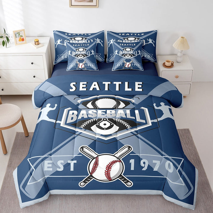 Erosebridal Comforters Twin Size Set with Sheets Baseball Player - 7 Pieces Bed in a Bag Twin Baseball Beddding Sets with Comforter, Sheets, Pillowcases &amp; Shams for Bedroom,Seattle