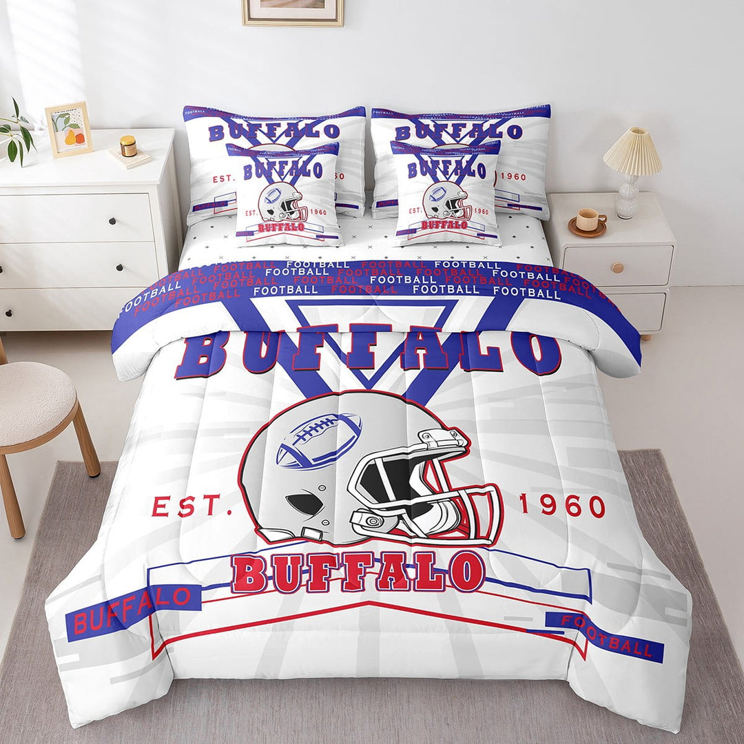 Erosebridal Teens American Football Bedding Set Twin Size 7 Piece Bed in A Bag Football Comforter Set Teens Super Soft All Season for Bedroom,Sports Fan Reversible Bed Sets