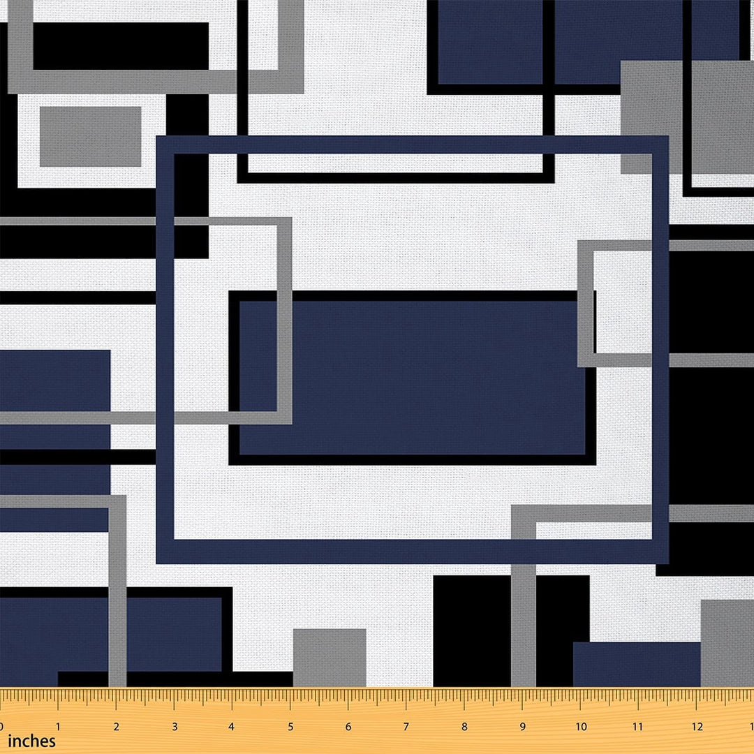 Manfei Contemporary Abstract Sewing &amp; Crafting Fabric (1 Yard), Geometric Plaid Home Decor Fabric by the Yard, Navy Black Gray Check Fabric by the Yard, Stylish Bedroom Decor