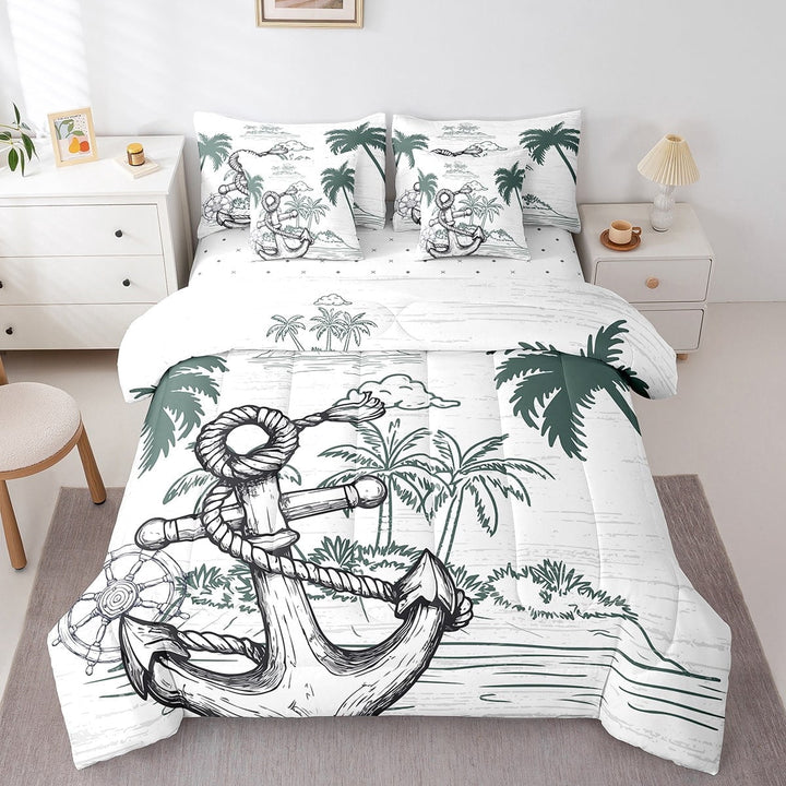 Erosebridal Nautical Anchor Bedding Full Size, Coconut Palm Bed Set, Ocean Marine Bedding Sets Full Size, Lightweight Bedroom Decoration, 7pcs