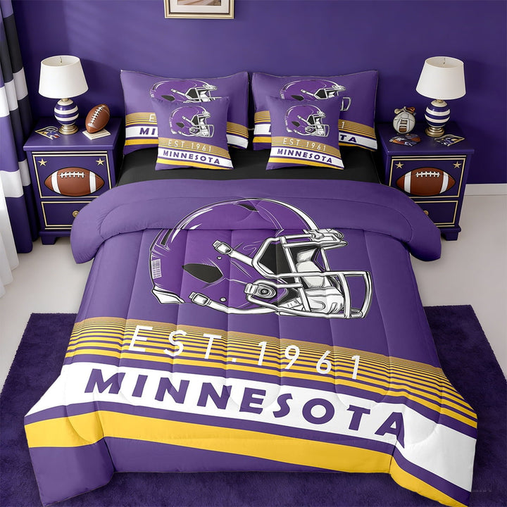 Erosebridal American Football Helmet Bedding Sets Twin Size,Minnesota City Comforter Sets with Sheets,Sports Theme Bed in a Bag Twin Size,Luxury Living Room Decor Reversible,7-Piece