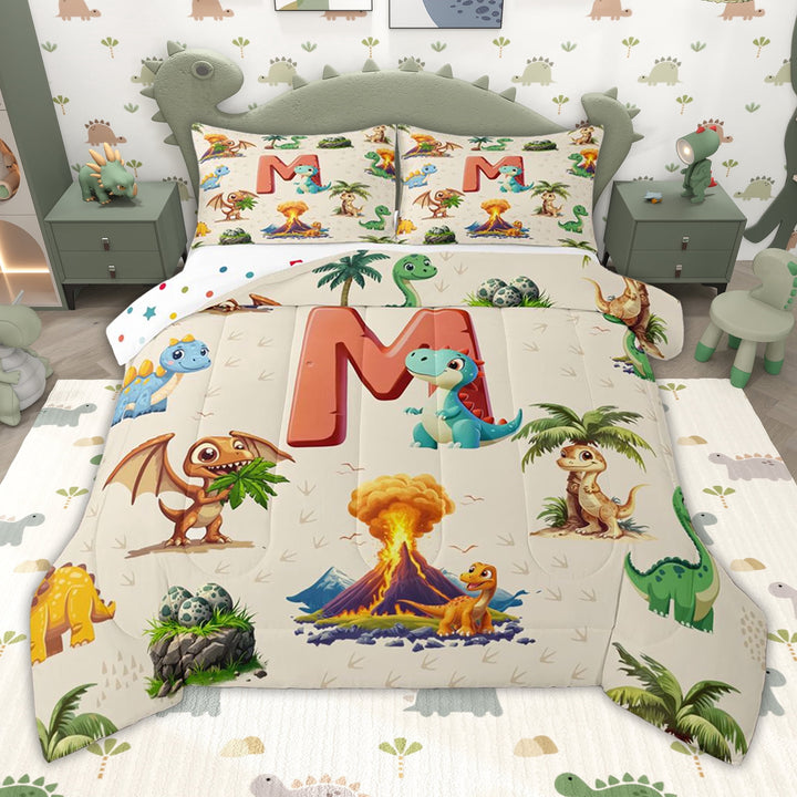 Erosebridal Dinosaur Letter M Twin Comforter Sets for Kids Boys Girls, Cartoon Dino Animals Bedding Set, Polka Dots Reversible, 2 Pieces