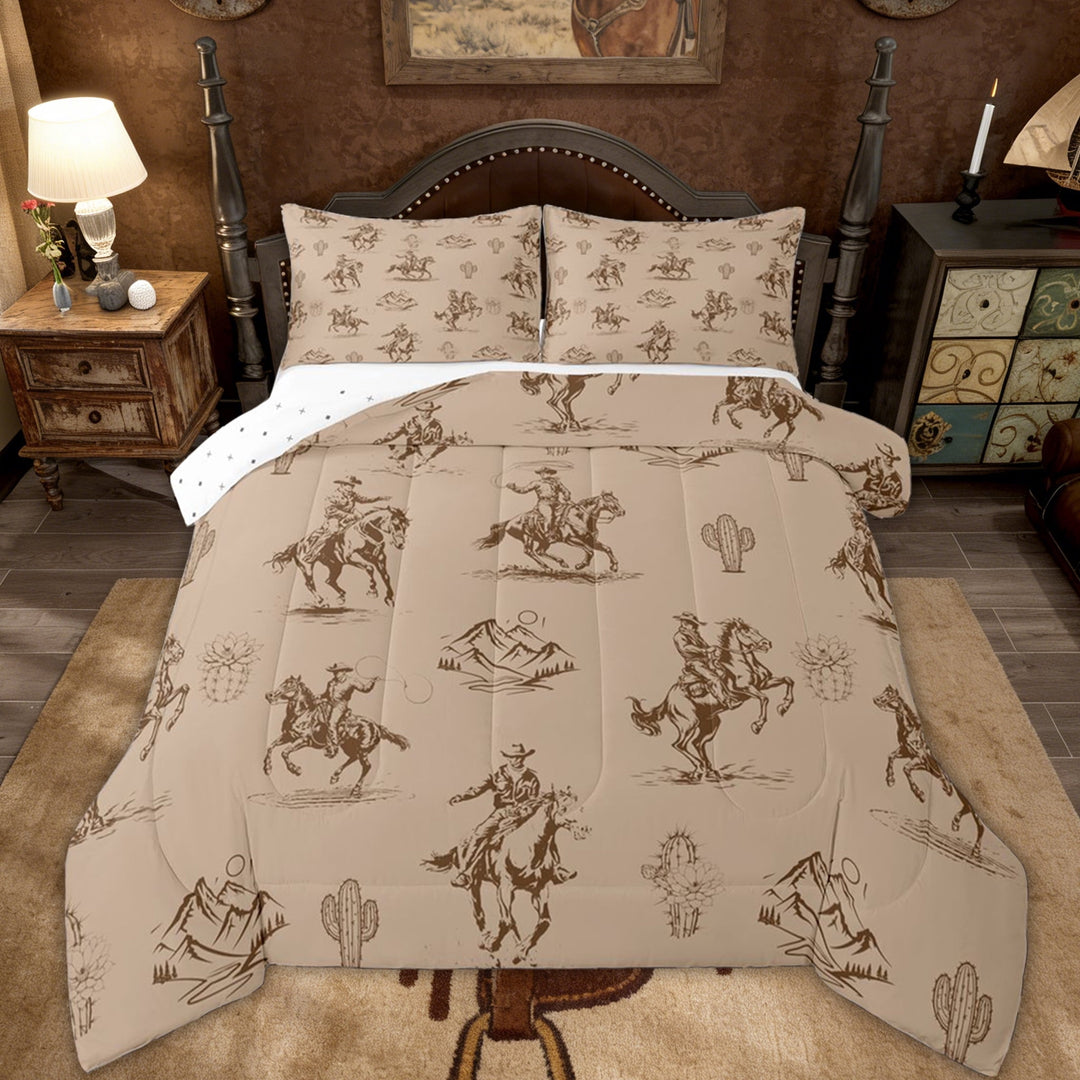 Erosebridal Cowgirl Cowboy Kid Full Size Comforter Sets, Southwestern Bedding Sets, Brown, 3pcs