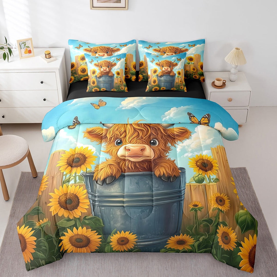 Erosebridal Cute Cow Bedding Twin Size, Rustic Animal Bedding Sets Twin Size, Sunflower Decor