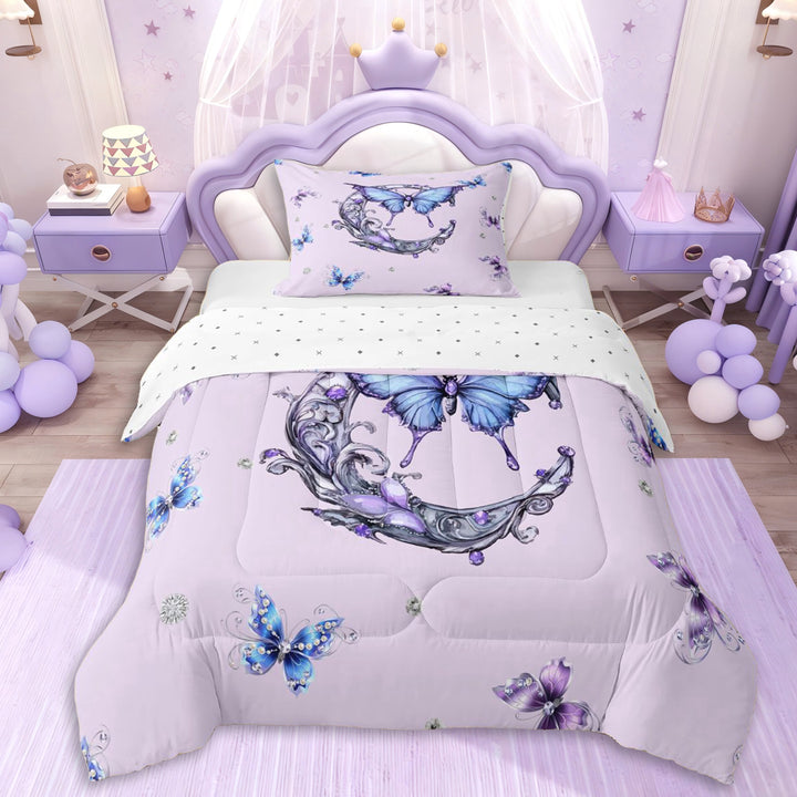 Erosebridal Teens Elegant Personalized C Initial Twin Comforter Sets 3-Piece,Girls Blue Purple Crystal Butterflies Bedding Set,Lightweight Room Decor