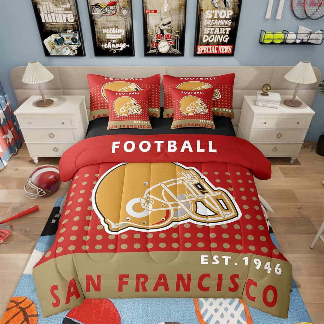 7 Piece Bed in a Bags Twin Football Sports Bedding Sets Teen Football Lover Comforter Set with Sheets Football Team Sports Game Bed Set American Football City Sheets(New York)