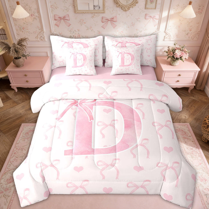 Erosebridal Initial A-Z Bedding Twin Size, Initial Letter D Bed in a Bag Twin size, Girly Fairly Decor, Reversible 7pcs