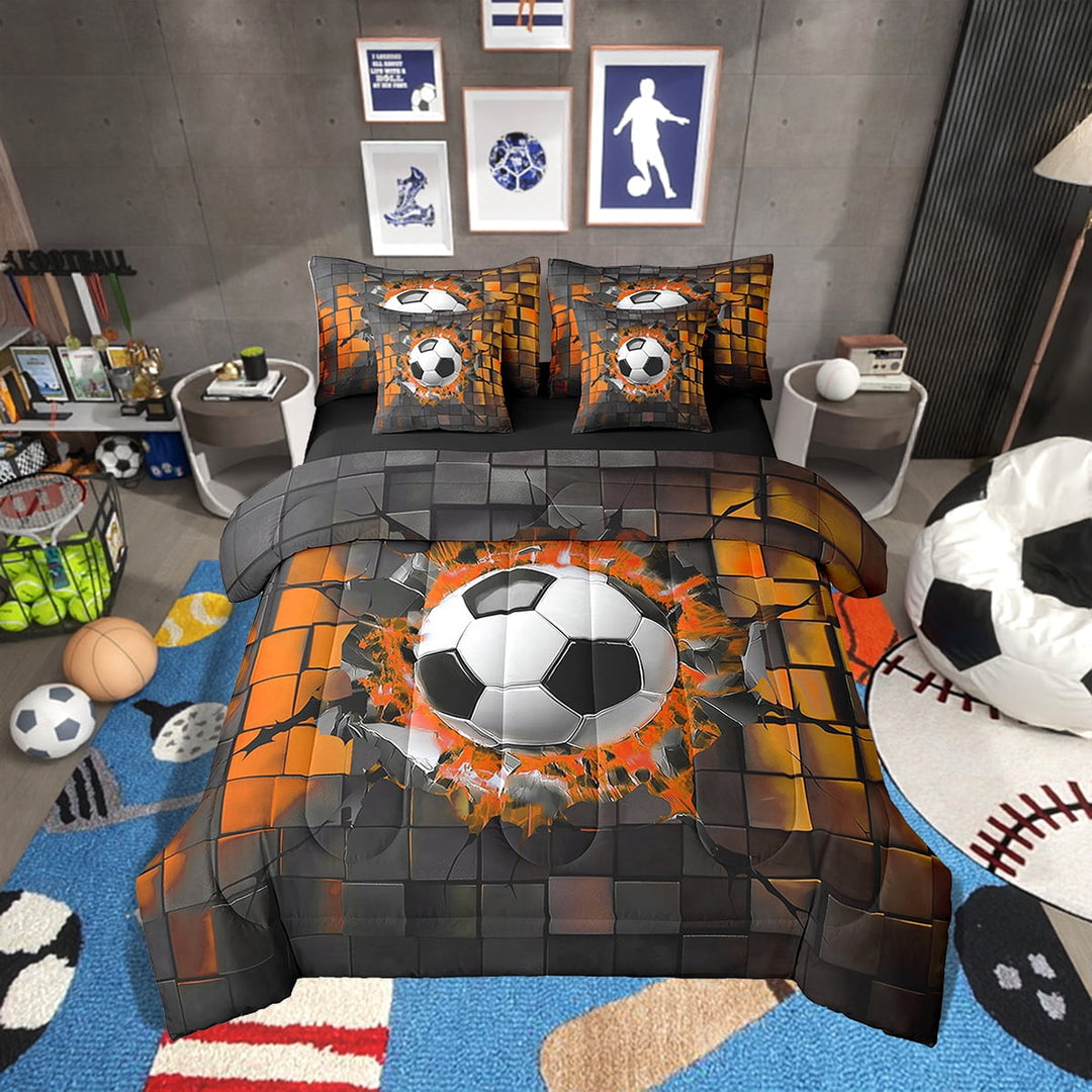 Erosebridal Soccer Bed in a Bag Full size,Gradient Geometric Bed Set,Orange and Black,Reversible