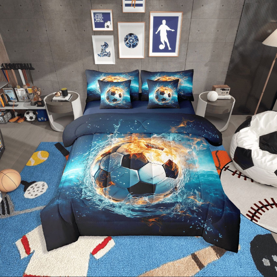 Erosebridal Sport Soccer Bedding Sets Twin Size,Ball Game Comforter Sets With Sheets For Kids Boys,Football Room Decorative,Navy Blue Reversible Breathable,7-Piece