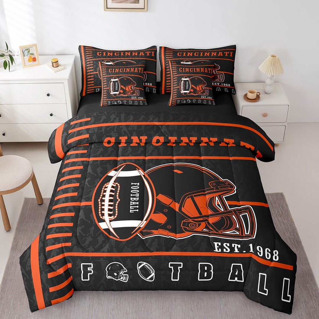 Erosebridal Cartoon Soccer Bedding Twin Size, Vintage Football Bed in a Bag Twin size, Sports Theme Decor, Reversible 7pcs