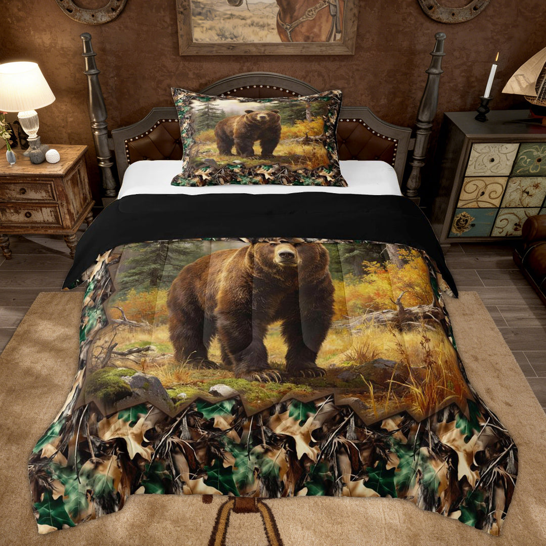 Erosebridal Jungle Bear Animals Twin Comforter Sets for Kid, Branches Botanical Bedding Set, 2 Pieces