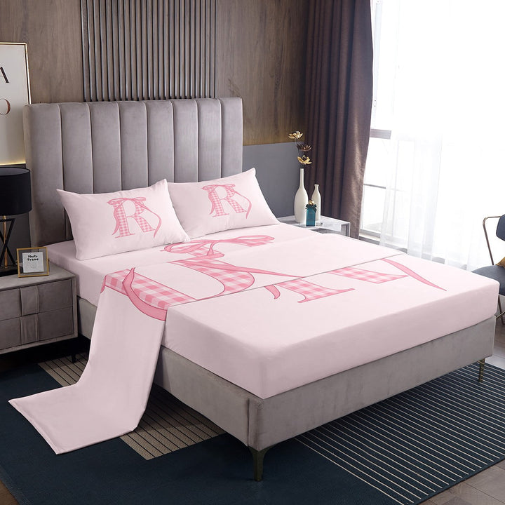 Erosebridal Teens Monogrammed Sheet Set Twin, Initial R Letter Bedding Sets Twin Size, Pink Bowknot Decor
