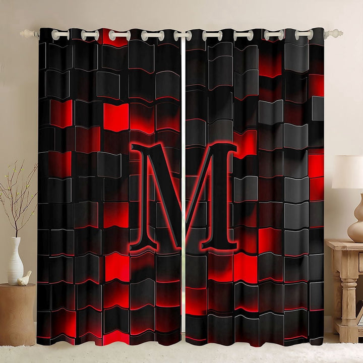 Erosebridal Personalized Initial M Curtains Pack of 2 (42x84 Each) For Teens Adults,Boys Girls Geometric Plaid Curtains Blackout