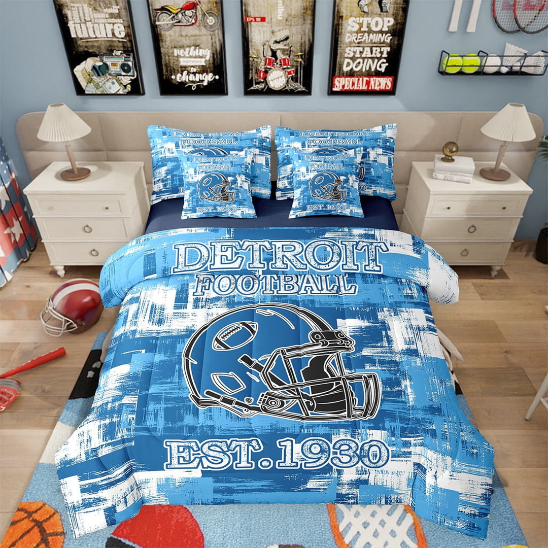 Erosebridal American Football 7 Pieces Comforter Sets Detroit Bedding Set for All Season Twin Size Gifts for Football Fans Football City Bed in a Bag with Comforter