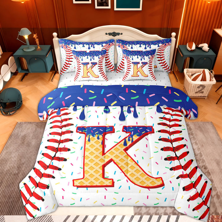 Erosebridal Initial Letter K Twin Bedding Sets 7-Piece for Boy, Cute Ball Print Bedding Comforter Set