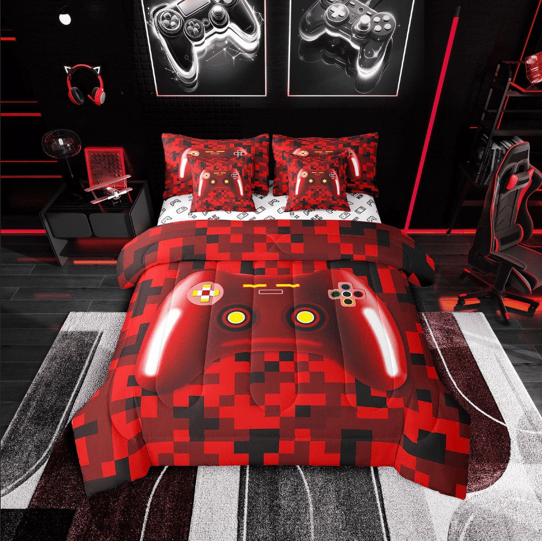 Erosebridal Teenager Gaming Bedding Sets Twin Size,Video Game Comforter Sets with Sheets,Gamer Room Decorative,Reversible,Lightweight,7-Piece
