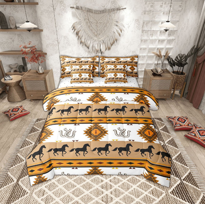 Erosebridal Rustic Farmhouse Horse Bed in a Bag Twin Size, Brown Aztec Bed Set, Lodge Cabin Bedroom Decor, Reversible 7 Pieces