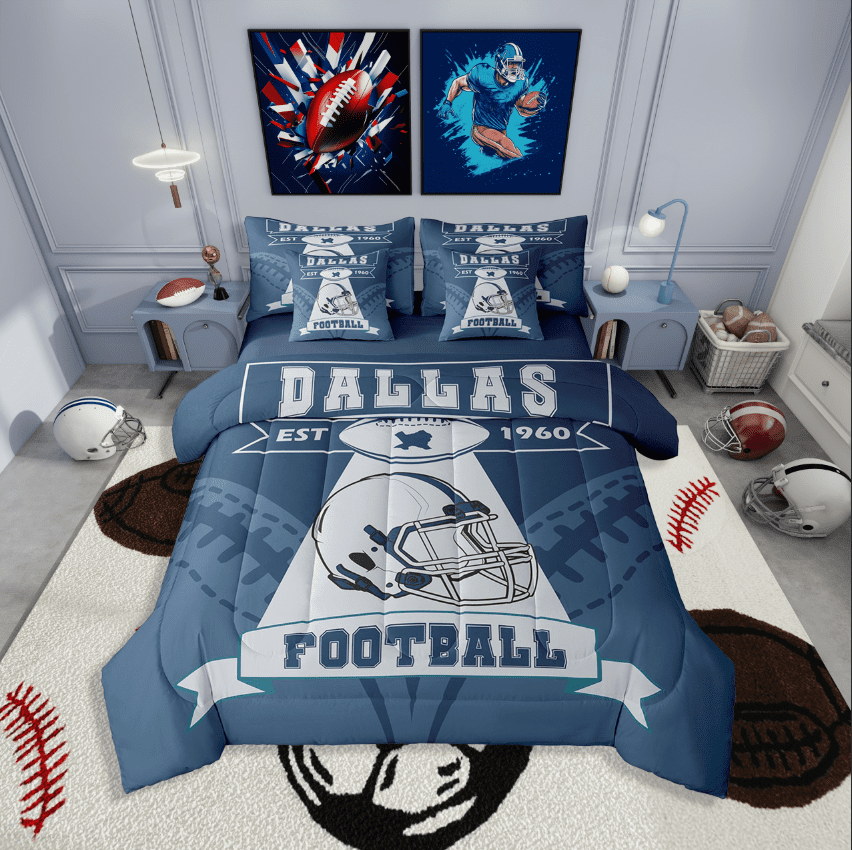 Erosebridal American Football Bedding Sets Twin Size,Geometric Stripes Comforter Sets with Sheets,Kids Room Decorative,Reversible,Breathable,7-Piece