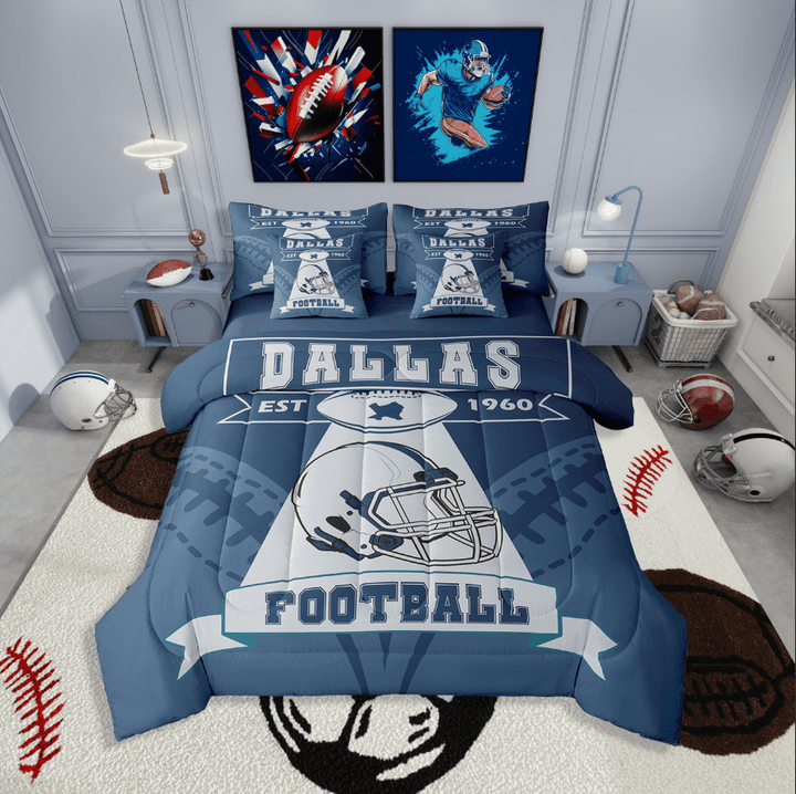 Erosebridal American Football Bedding Sets Twin Size,Geometric Stripes Comforter Sets with Sheets,Kids Room Decorative,Reversible,Breathable,7-Piece