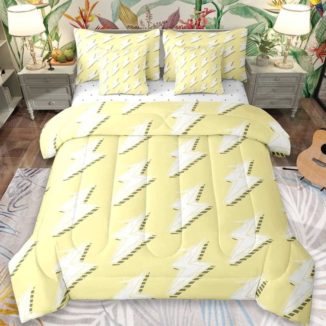 Erosebridal Kawaii Cartoon Lightning 7-Piece Twin Bedding Sets,Yellow And White Bedding Comforter Set For Girls Kids,Reversible