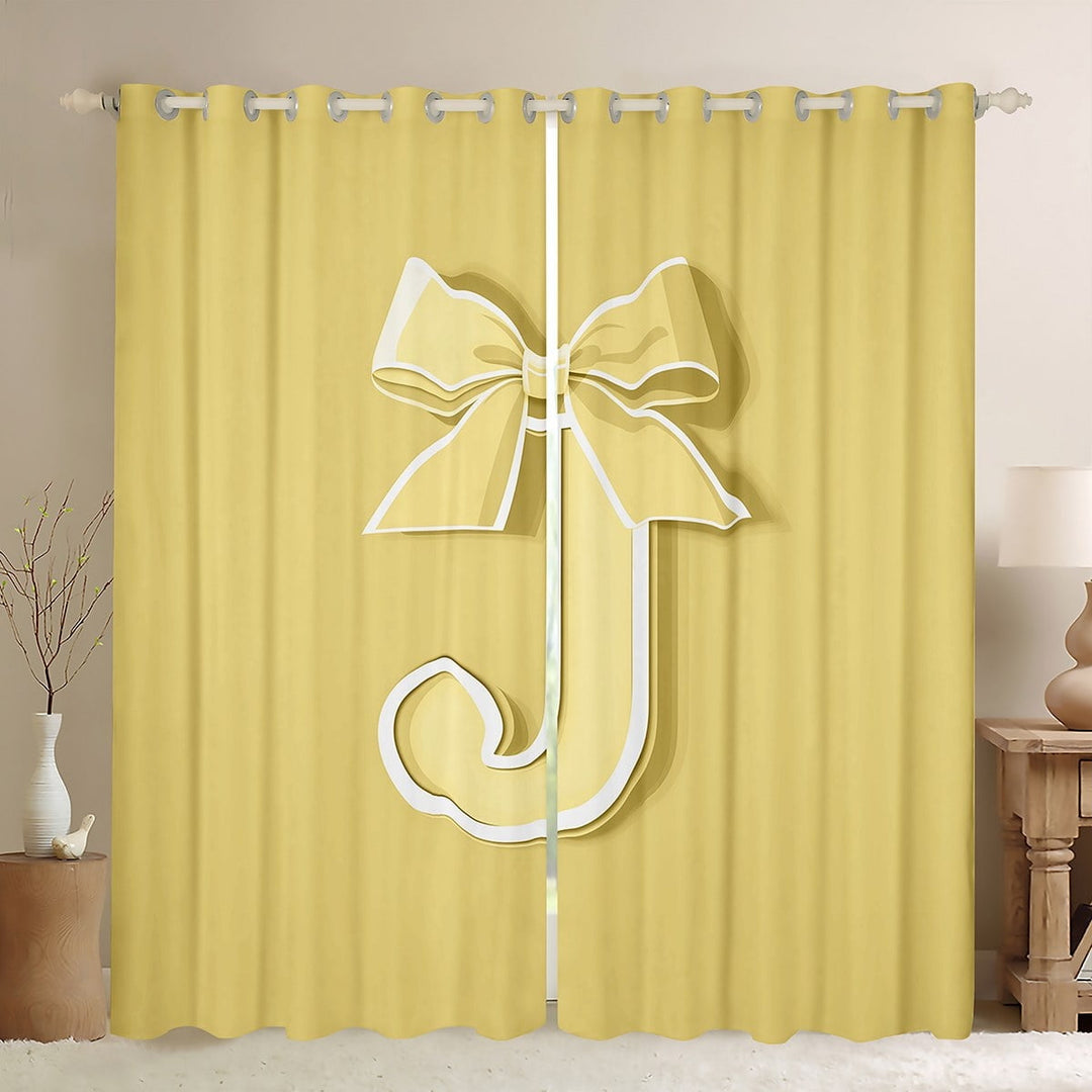 Erosebridal Kawaii Initial Letter Curtains Pack of 2 (38x45), Monogrammed J 30%-50% Black Out Curtains, Ribbon Cow Curtains for Living Room, Window Curtains Bedroom Decoration