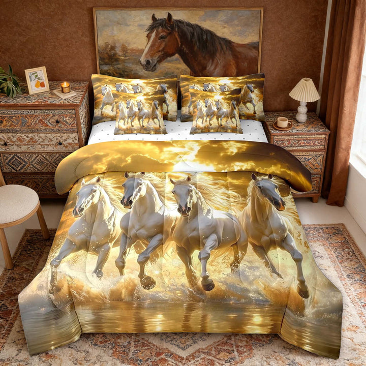 Erosebridal Galloping Horses Twin Bedding Sets, Farmhouse Animal Bedding Comforter Set