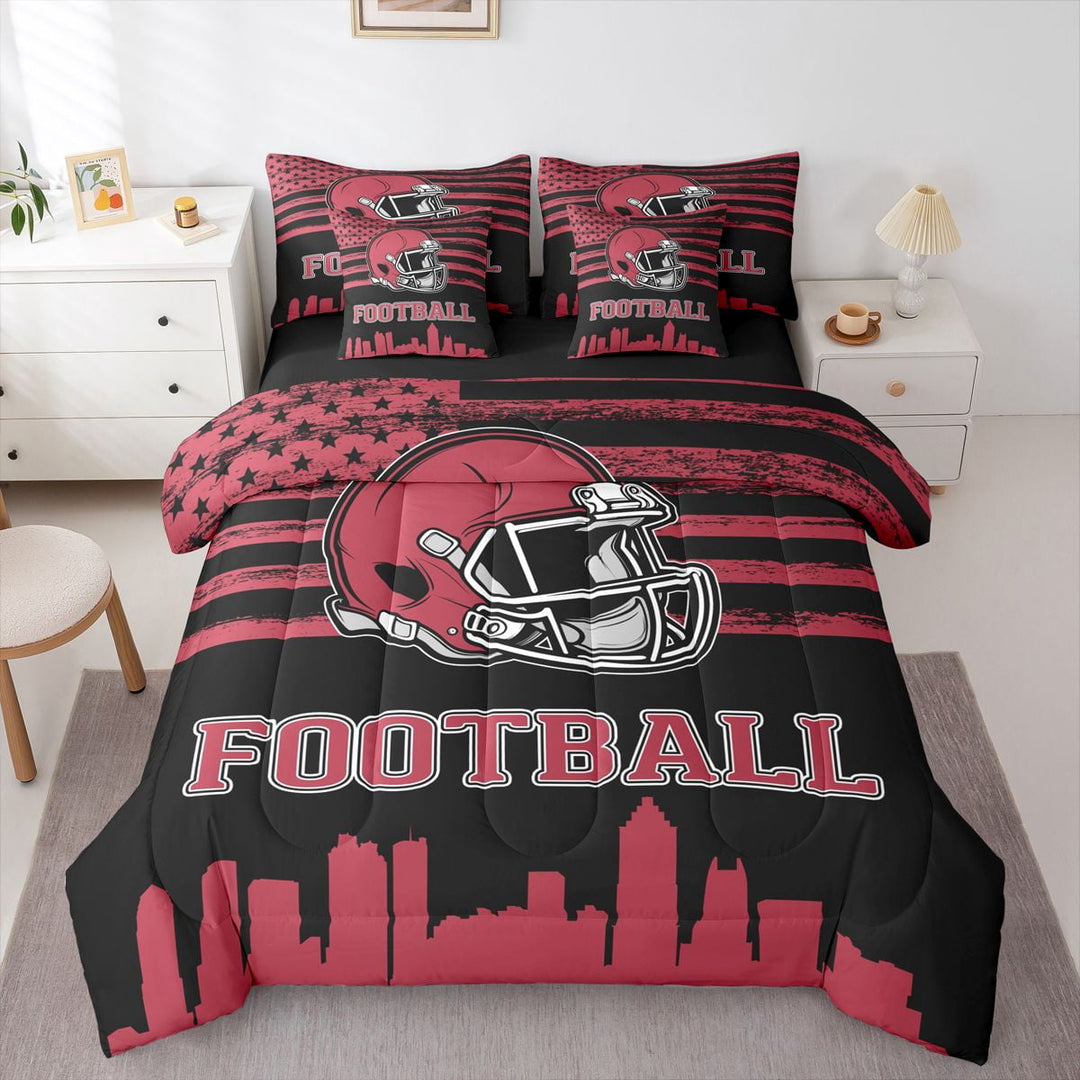 Erosebridal Rugby City Silhouette Bedding Twin Size,Atlanta Comforter Sets with Sheets,American Football Bedding Sets Twin Size For Teens,Ultra Soft Bedroom Decor Reversible,7pcs