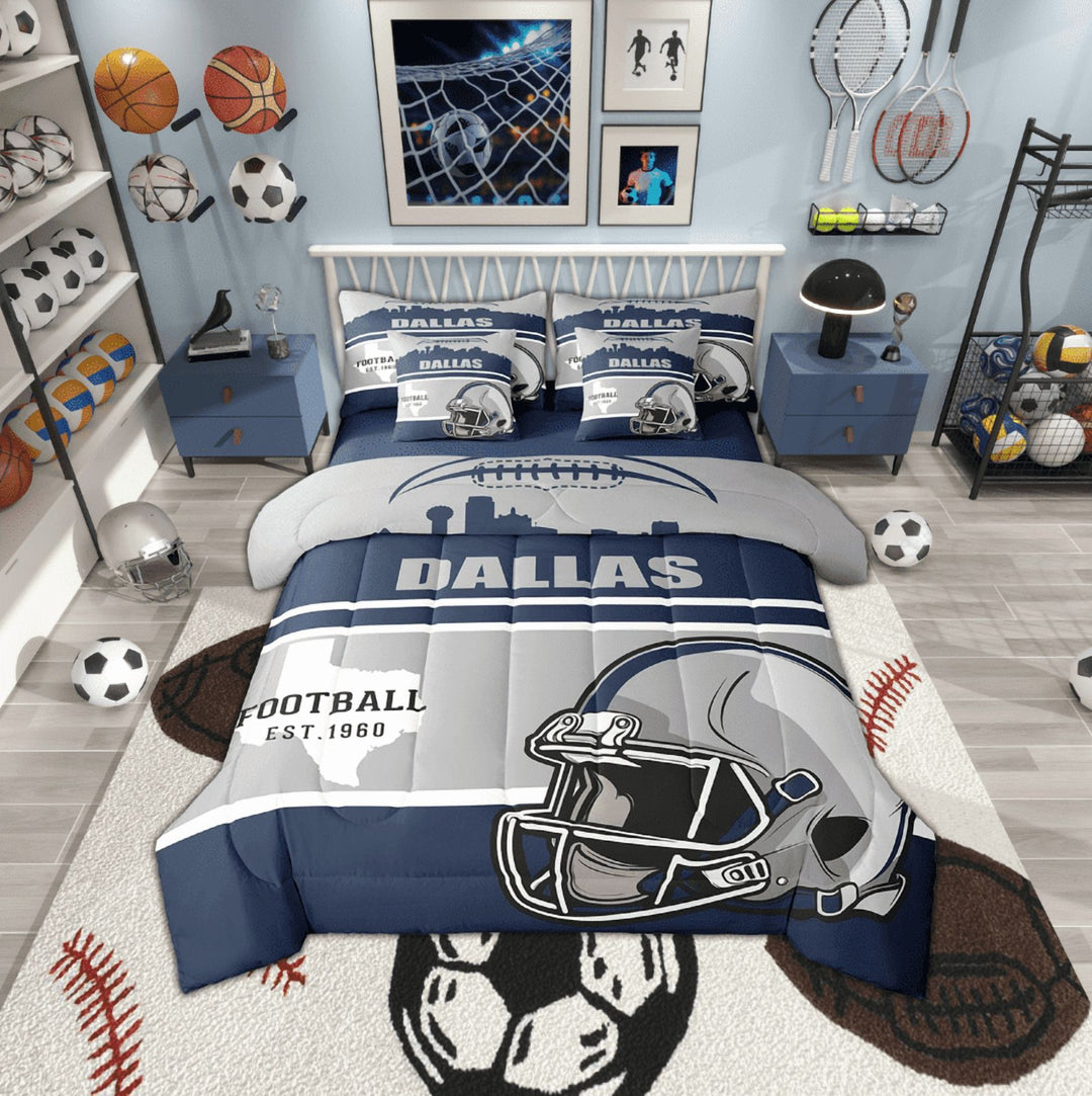 Erosebridal Eat Sleep Bed in a Bag, American Football Bed Set, Sports Lover Reversible Comforter Sets, Lightweight Bedroom Decor, 7-Piece