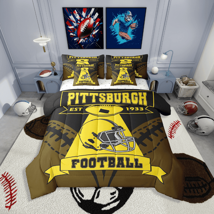 Erosebridal Rugby Bedding Sets Twin Size,Geometry Sport Comforter Sets with Sheets,Football Gaming Decor,Reversible,Breathable,7-Piece