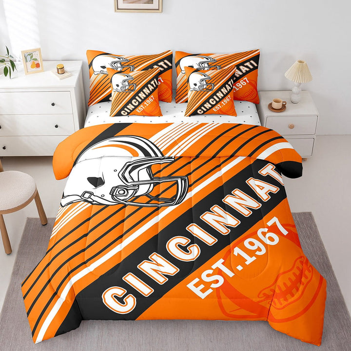Erosebridal Football Print Bedding Sets Twin Size,Ball Gamer Comforter Sets with Sheets,Sport Decor (Cinginnati),Reversible,Breathable,7-Piece