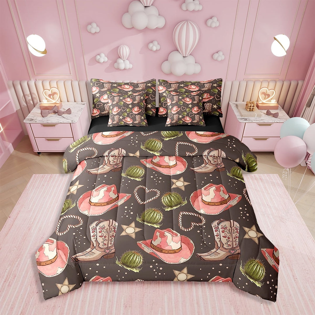 Erosebridal Howdy Bedding Set Twin Size 7 Piece Bed in A Bag Cowboy Comforter Set Teens Super Soft All Season for Bedroom,Western Reversible Bed Sets