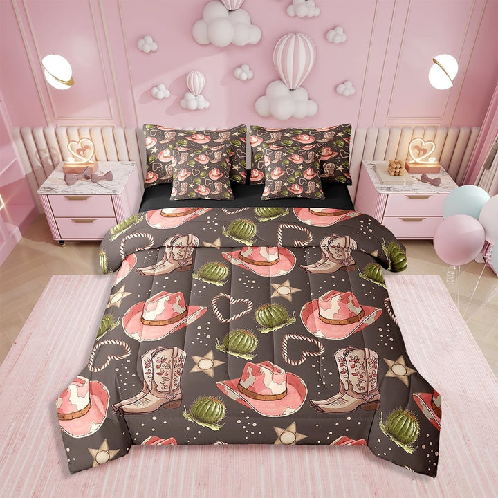Erosebridal Howdy Bedding Set Twin Size 7 Piece Bed in A Bag Cowboy Comforter Set Teens Super Soft All Season for Bedroom,Western Reversible Bed Sets