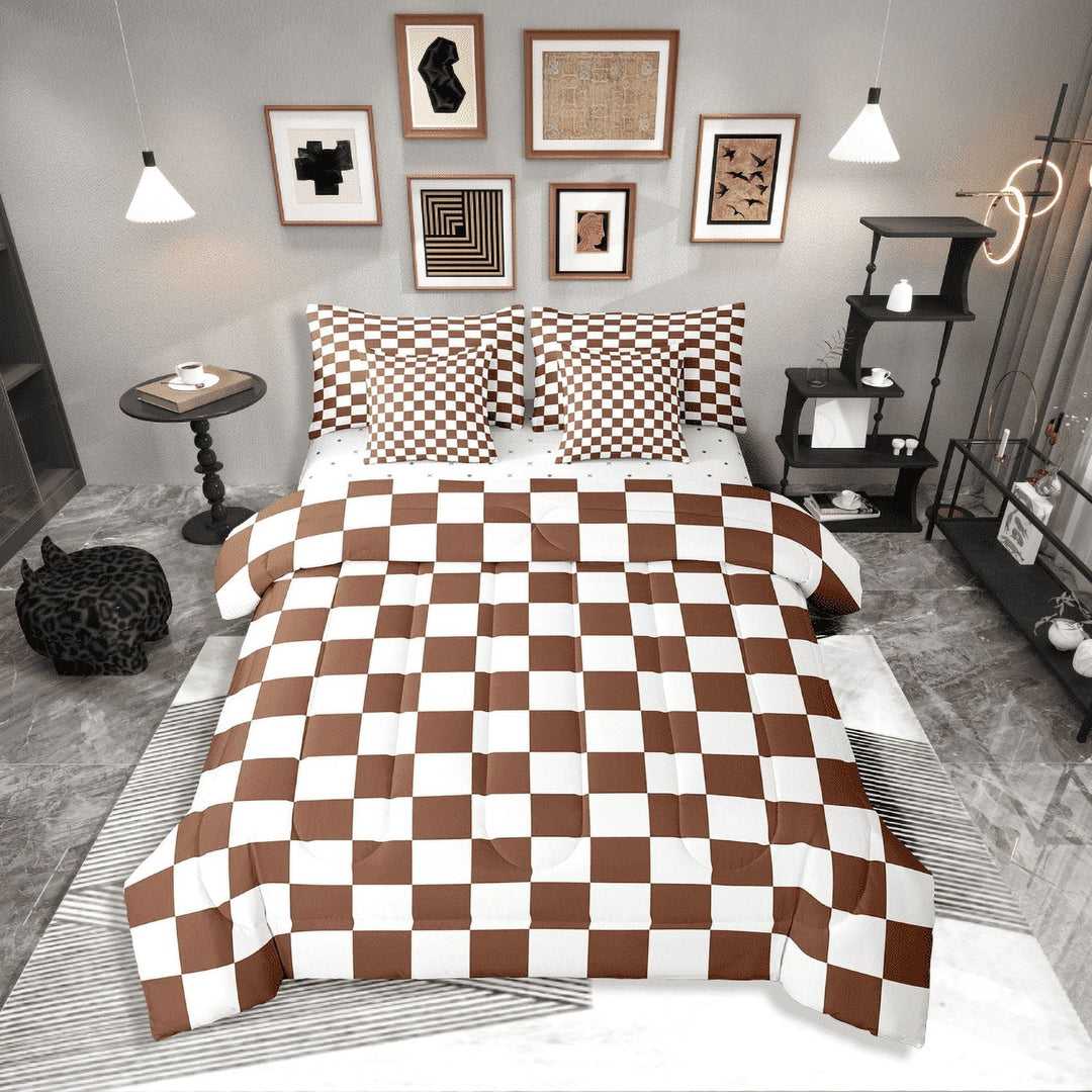 Erosebridal Teens Lattice Checkerd Bedding Sets Twin Size,Buffalo Plaid Comforter Sets with Sheets,Teens Bedroom Decor,Breathable,7-Piece