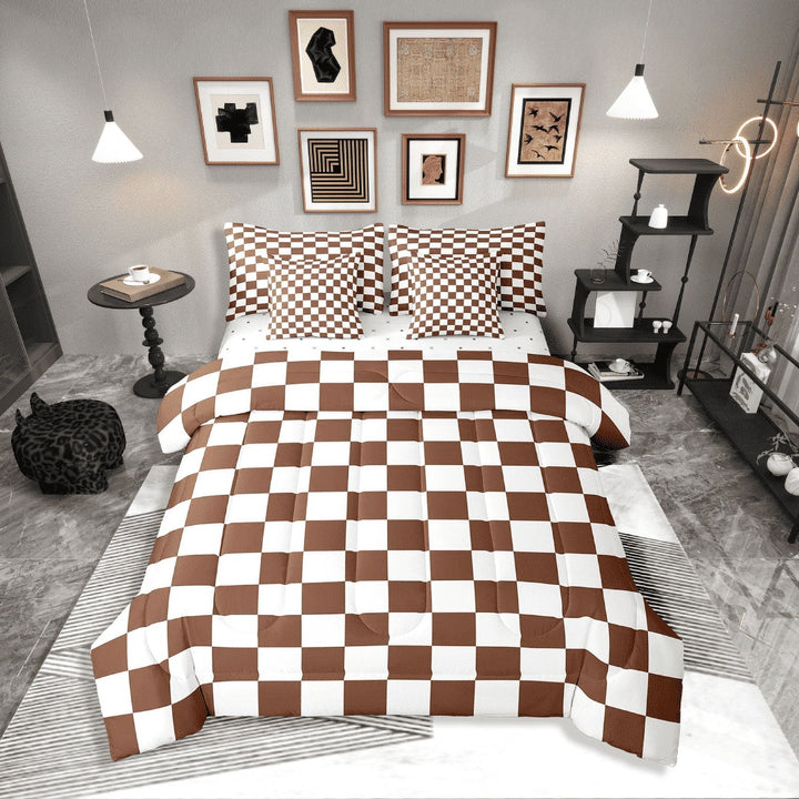 Erosebridal Teens Lattice Checkerd Bedding Sets Twin Size,Buffalo Plaid Comforter Sets with Sheets,Teens Bedroom Decor,Breathable,7-Piece