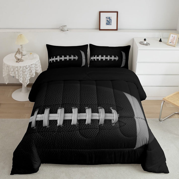 Erosebridal 3D Rugby Comforter Sets Twin Size, Black Grey Comforters &amp; Duvets, Football Soccer Reversible Duvet Insert, Ultra Soft Bedroom Decoration, 2 Pieces