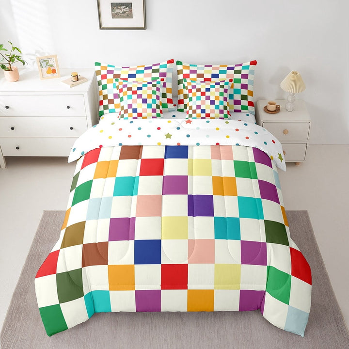 Erosebridal Plaid Checkered Bed in a Bag Twin size, Farmhouse Gingham Bed Set, Vintage Room decor, Reversible 7pcs