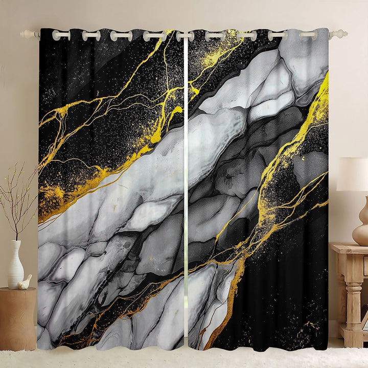 Erosebridal Marble Marbling 30%-50% Blackout Curtains for Bedroom, Black Grey Foil Print 30%-50% Blackout Curtains for Bedroom
