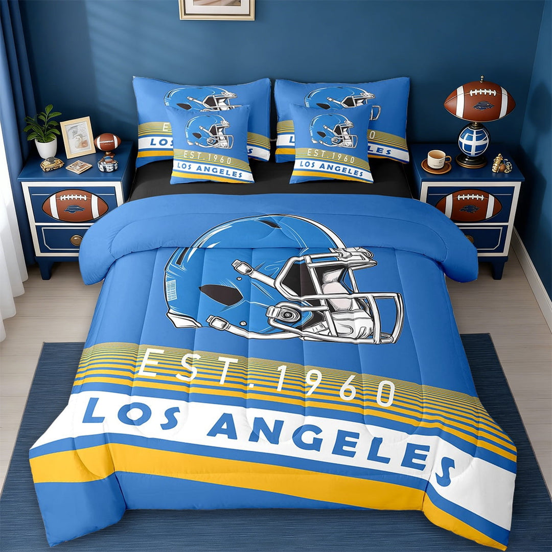 Erosebridal Football City Bedding Sets Twin Size,American Football Sport Comforter Sets with Sheets,Los Angeles Bed in a Bag Twin Size,Stylish Bedroom Decor Reversible,7-Piece