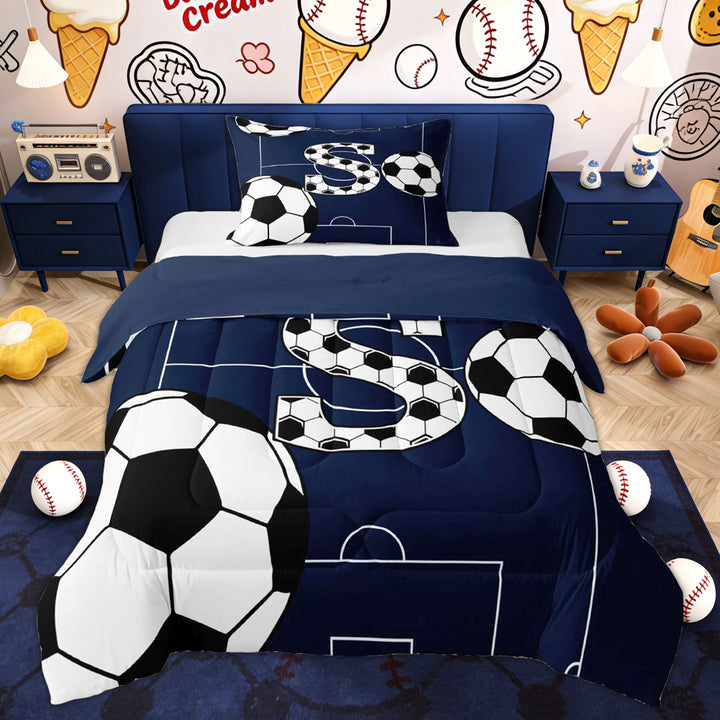 Erosebridal Football Letter S Boys Twin Comforter Sets, Blue Cartoon Bedding Set, 2 Pieces