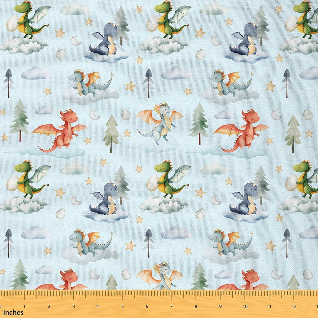 Castle Fairy Animal Dragon Fabric by the Yard 2 Yard,Kawaii Dino Sewing Fabric,Starry Sky Home Decor Fabric by the Yard,Luxury Child Bedroom Decor